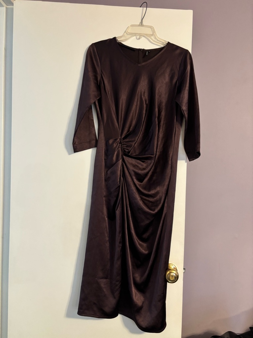 Helmut Lang Silk Long-Sleeve Ruched Midi Dress